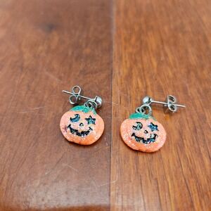 Halloween Pumpkin Earrings Jack‎ O Lantern Stud Drop Earrings Glitter Jewelry